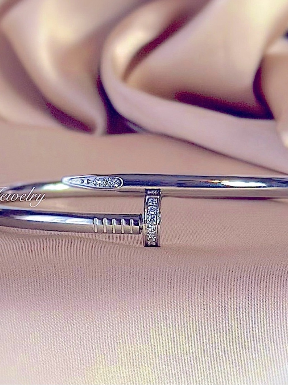 💎LUXURY PAVE Diamond Style Silver Nail Bracelet Stackable Bangle